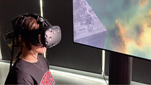 girl in VR headset viewing spaceport